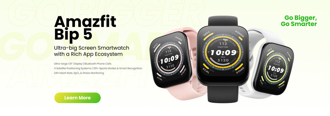 NEW AMAZFIT BIP 5 GOES BIGGER AND SMARTER WITH AN EXTRA-LARGE SCREEN, 70+ DOWNLOADABLE APPS AND GAMES, AND MORE
